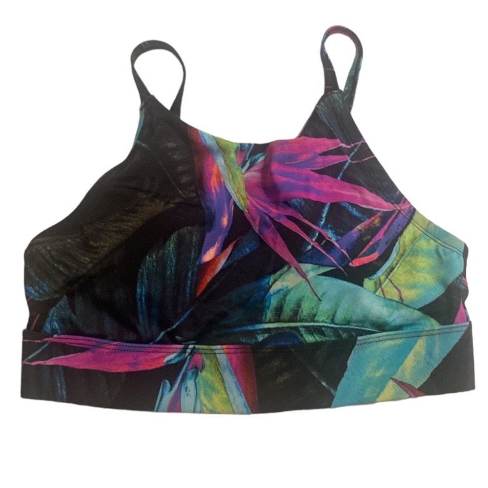 DSG bikini top, black/neon/floral, Small, NWT, $15